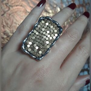 Zara Nwot Goldtone and Silvertone Maxi Statement Ring